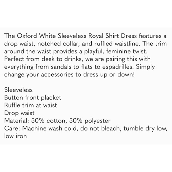 Tuckernuck Oxford White Sleeveless Shirt Dress Sz XXS SOLD OUT style - Picture 5 of 9